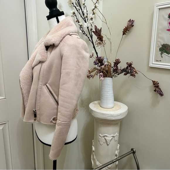 River island fur suede jacket moto zipper pink - Picture 2 of 14